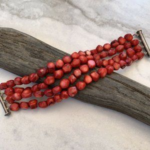 Coral Bracelet Multi Strand Sterling Silver